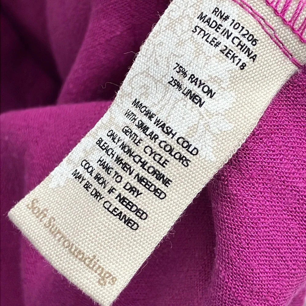 Soft Surroundings Summer Breeze Soft Linen Blend Shorts Fuchsia NWT
